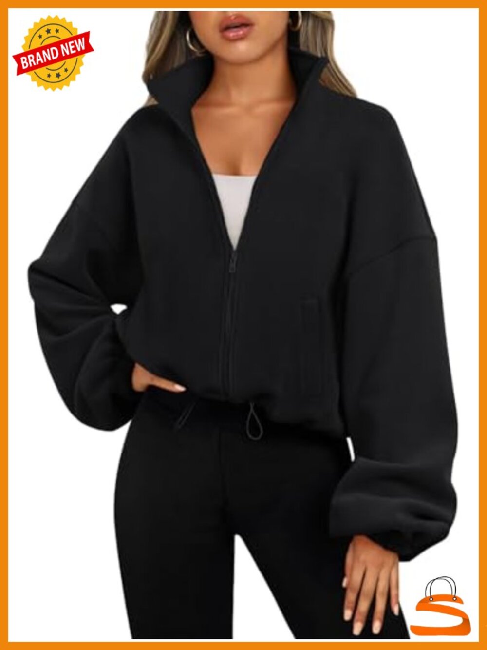 Oversized Cropped Fleece Jacket Full Zip Sweatshirt Y2K Fall Winter